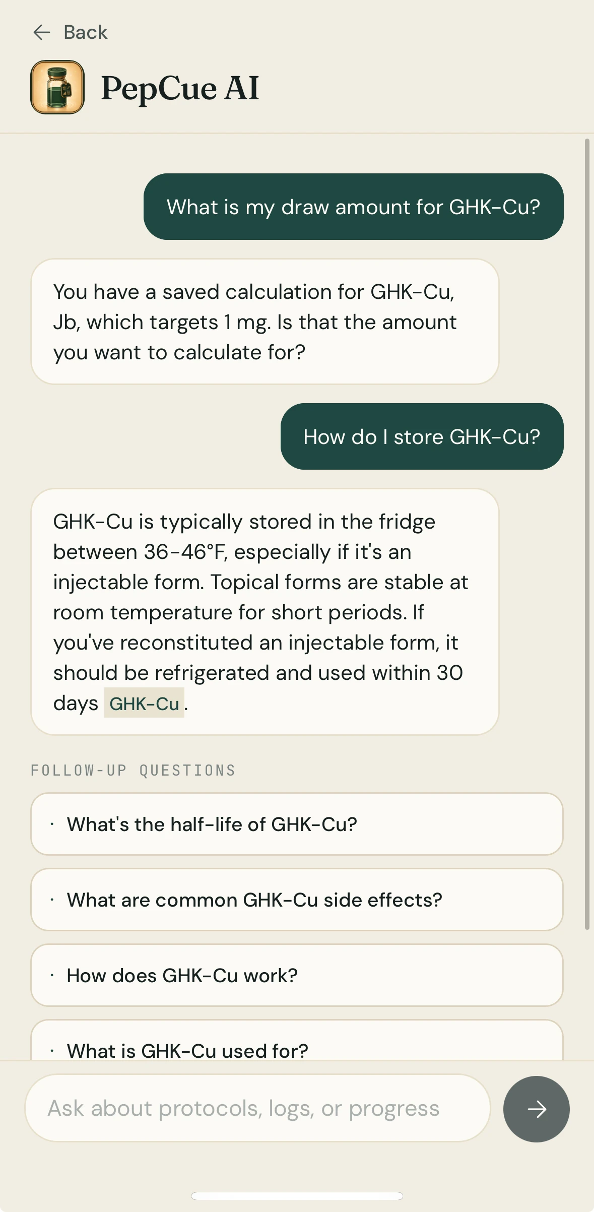 PepCue AI, answers in context