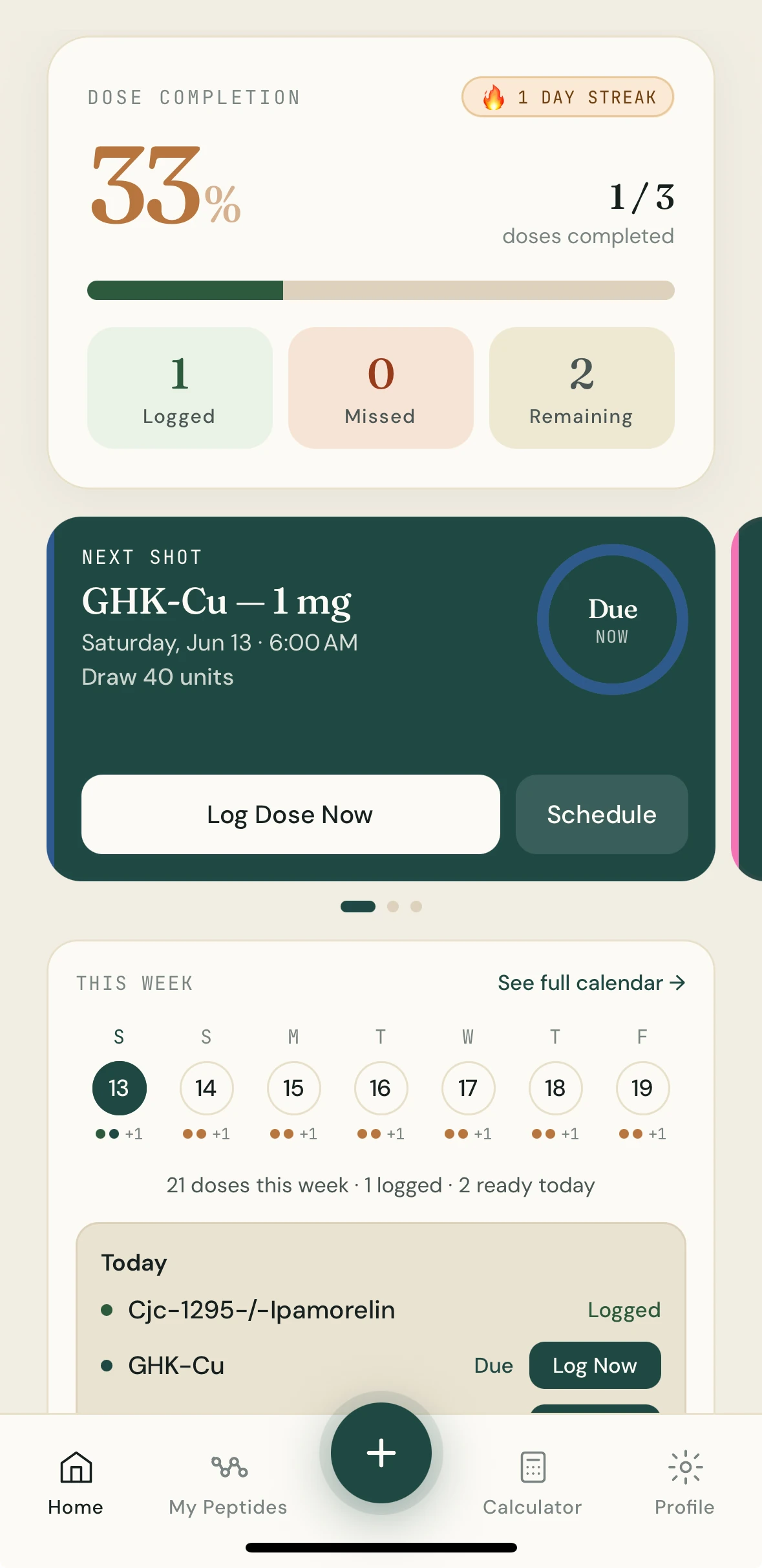 Track doses, home screen